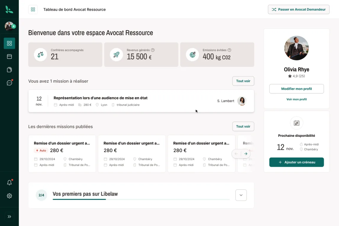 Application Libélaw — tableau de bord