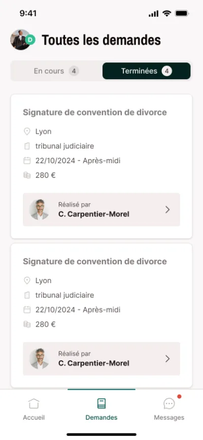 Libélaw sur mobile — toutes les demandes
