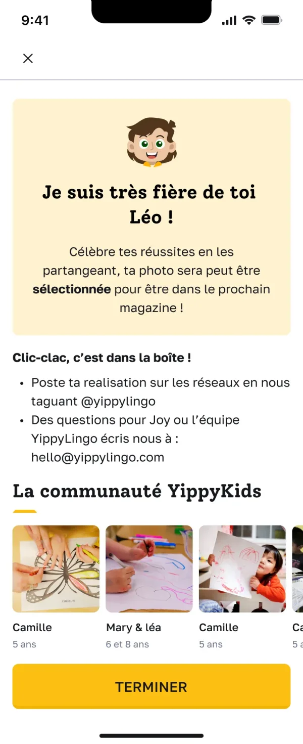 YippyLingo — fin d'activité : bravo et communauté YippyKids