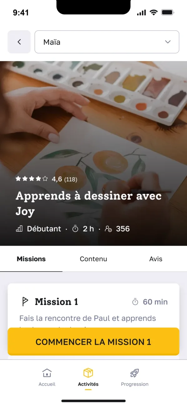 YippyLingo — la page d'une activité et ses missions